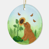 Robijn Cavalier King Charles Spaniel met Zonnebloe Keramisch Ornament (Links)