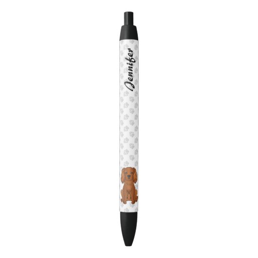 Robijn Cavalier King Charles Spaniel & naam Zwarte Inkt Pen (Voorkant Verticaal)
