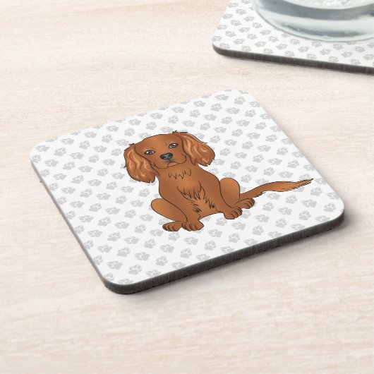 Robijn Cavalier King Charles Spaniel & Pootjes Bier Onderzetter (Linkerzijde)
