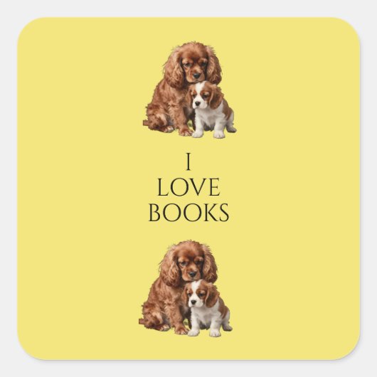 Robijn Cavalier Spaniel en haar Blenheim pup Vierkante Sticker (Voorkant)
