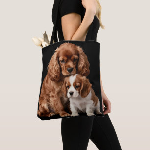 Robijn Cavalier Spaniel en haar Blenheim-puppy Tote Bag