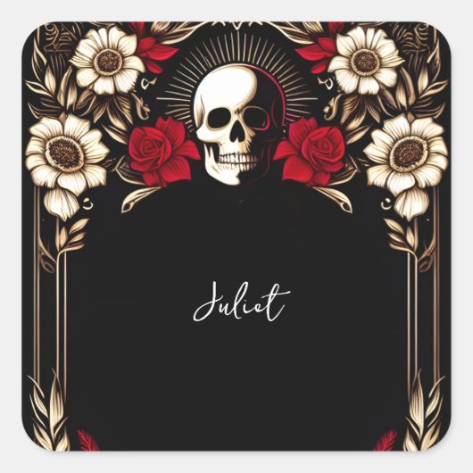 Robijn Claret Witte Hart Rood Zwarte Bruidsdouche Vierkante Sticker (Voorkant)