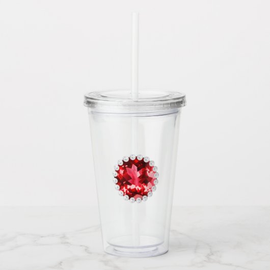 Robijn Edelsteen en Parels Acryl Drinkbeker (Voorkant)
