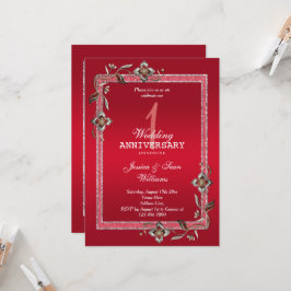 Robijn Edelsteen & Glitters 1e Huwelijksjubileum Kaart