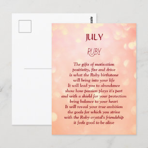 Robijn geboortesteen voor juli verjaardag briefkaart
