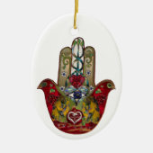 Robijn Granaatappel Hart Rode Vogel Hamsa Keramisch Ornament (Voorkant)