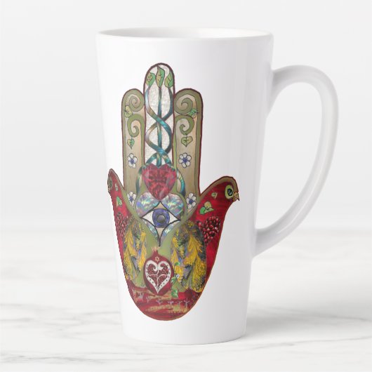 Robijn Granaatappel Hart Rode Vogel Hamsa Latte Mok (Rechts)