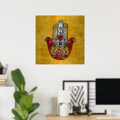 Robijn Granaatappel Hart Rode Vogel Hamsa Poster (Thuiskantoor)