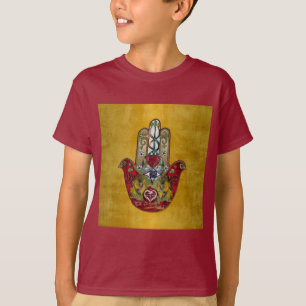 Robijn Granaatappel Hart Rode Vogel Hamsa T-shirt