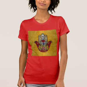 Robijn Granaatappel Hart Rode Vogel Hamsa T-shirt