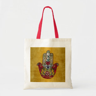 Robijn Granaatappel Hart Rode Vogel Hamsa Tote Bag