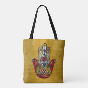 Robijn Granaatappel Hart Rode Vogel Hamsa Tote Bag