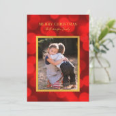 Robijn Rode Bokeh Lichten Nep Goud Vrolijk Kerstfe Feestdagenkaart (Staand voorkant)