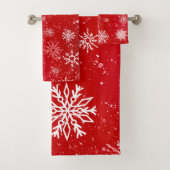 Robijn Rode Festive Kerst Wit Sneeuwvlokken  Bad Handdoek (Insitu)