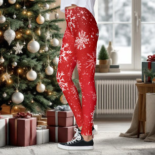 Robijn Rode Festive Kerst Wit Sneeuwvlokken Leggings