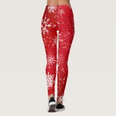 Robijn Rode Festive Kerst Wit Sneeuwvlokken Leggings (Achterkant)