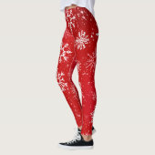 Robijn Rode Festive Kerst Wit Sneeuwvlokken Leggings (Links)