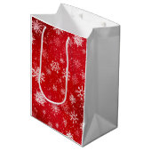 Robijn Rode Festive Kerst Wit Sneeuwvlokken Medium Cadeauzakje (Voorkant Gekanteld)