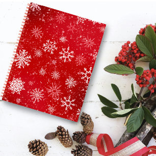 Robijn Rode Festive Kerst Wit Sneeuwvlokken Notitieboek