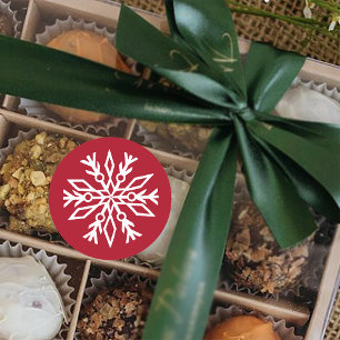 Robijn Rode Festive Kerst Wit Sneeuwvlokken  Ronde Sticker