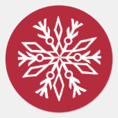Robijn Rode Festive Kerst Wit Sneeuwvlokken Ronde Sticker (Voorkant)