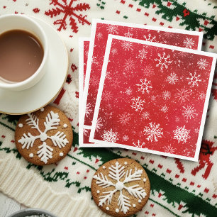 Robijn Rode Festive Kerst Wit Sneeuwvlokken Servet
