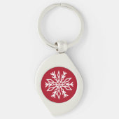 Robijn Rode Festive Kerst Wit Sneeuwvlokken Sleutelhanger (Voorkant)