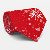 Robijn Rode Festive Kerst Wit Sneeuwvlokken  Stropdas (Opgerold)