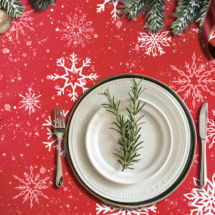 Robijn Rode Festive Kerst Wit Sneeuwvlokken  Tafelkleed