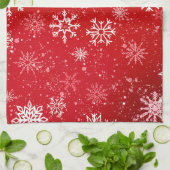 Robijn Rode Festive Kerst Wit Sneeuwvlokken  Theedoek (Gevouwen)