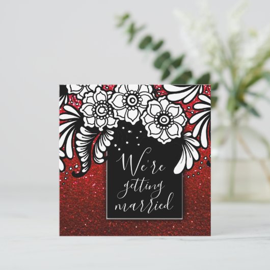 Robijn Rode Glitter Ombre Glitters Elegante Bloem Kaart (Staand voorkant)