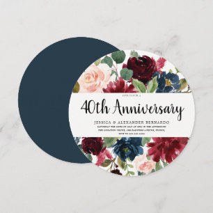 Robijn Rode Wijn Bloemen 40ste Huwelijksverjaardag Kaart