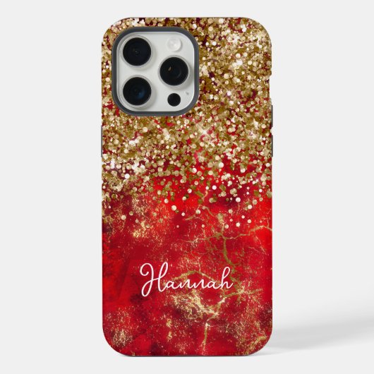 Robijn Rood Glitterig Goud Glam Persoonlijk iPhone Hoesje (Achterkant)