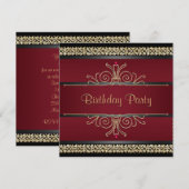 Robijn Rood Zwart Goud Vrouwen Verjaardagsfeestje Kaart (Voorkant / Achterkant)