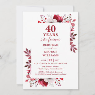 Robijnen 40ste huwelijksjubileum bloemend monogram kaart