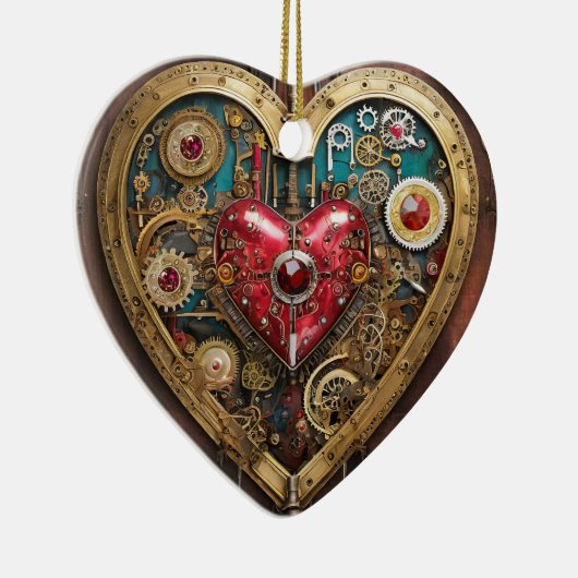 Robijnen en Messen Hart Steampunk Series Keramisch Ornament (Rechts)
