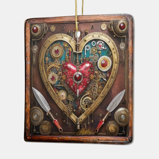 Robijnen en Messen Hart Steampunk Series Keramisch Ornament (Links)