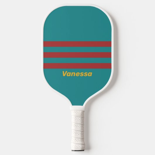Robijnrif overdwars gestreept met naam pickleball paddle (Voorkant)