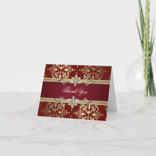 Robijnrode en gouden damast bedankkaartjes bedankkaart