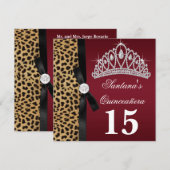Robijnrode Luipaard Quinceanera Uitnodigingen (Voorkant / Achterkant)