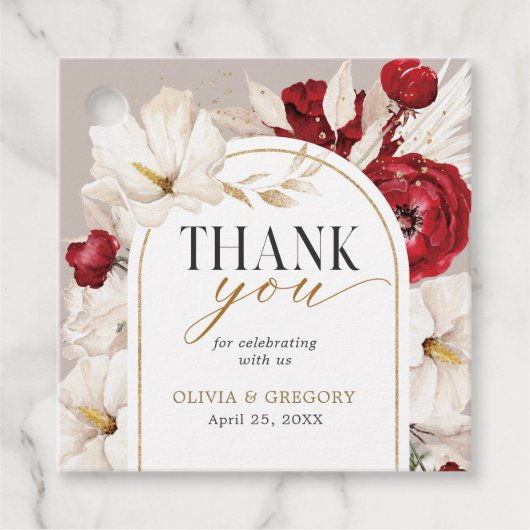 Robijnrood en wit bloemen bruiloft Favoriete Label (Voorkant)