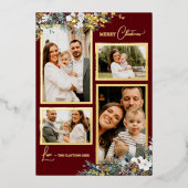 Robijnrood groen vintage fotocollage van vier foto folie feestdagenkaart (Voorkant)