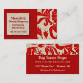 Robijnrood met Taupe Damask Print Visitekaartje (Voorkant / Achterkant)