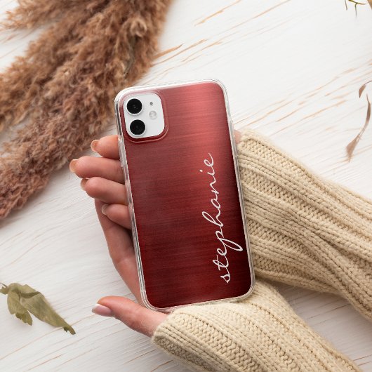 Robijnrood namaak geborsteld metaal Case-Mate iPhone case