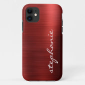 Robijnrood namaak geborsteld metaal Case-Mate iPhone case (Achterkant)