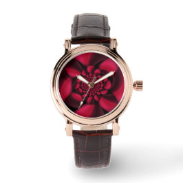 Robijnrood Zwart Bloemblad Horloge