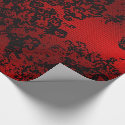 Robijnrood zwart stijlvolle bloemen levendige eleg cadeaupapier (Hoek)