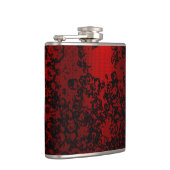 Robijnrood zwart stijlvolle bloemen levendige eleg heupfles (Rechts)