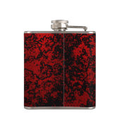 Robijnrood zwart stijlvolle bloemen levendige eleg heupfles (Achterkant)