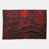 Robijnrood zwart stijlvolle bloemen levendige eleg theedoek (Horizontaal)